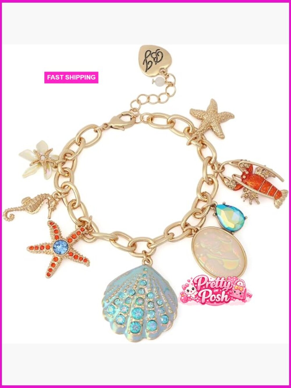 Charm Bracelet with Enamel, Glass, Metal Charms